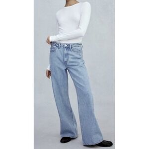 H&M & Denim Womens Baggy Wide Loose Fit Curvy Fit Jeans Mi Rise Sz 6